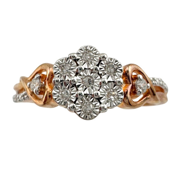 Two Tone Diamond Cluster Ring with Hearts on sides - size 7 - Picture 1 of 16